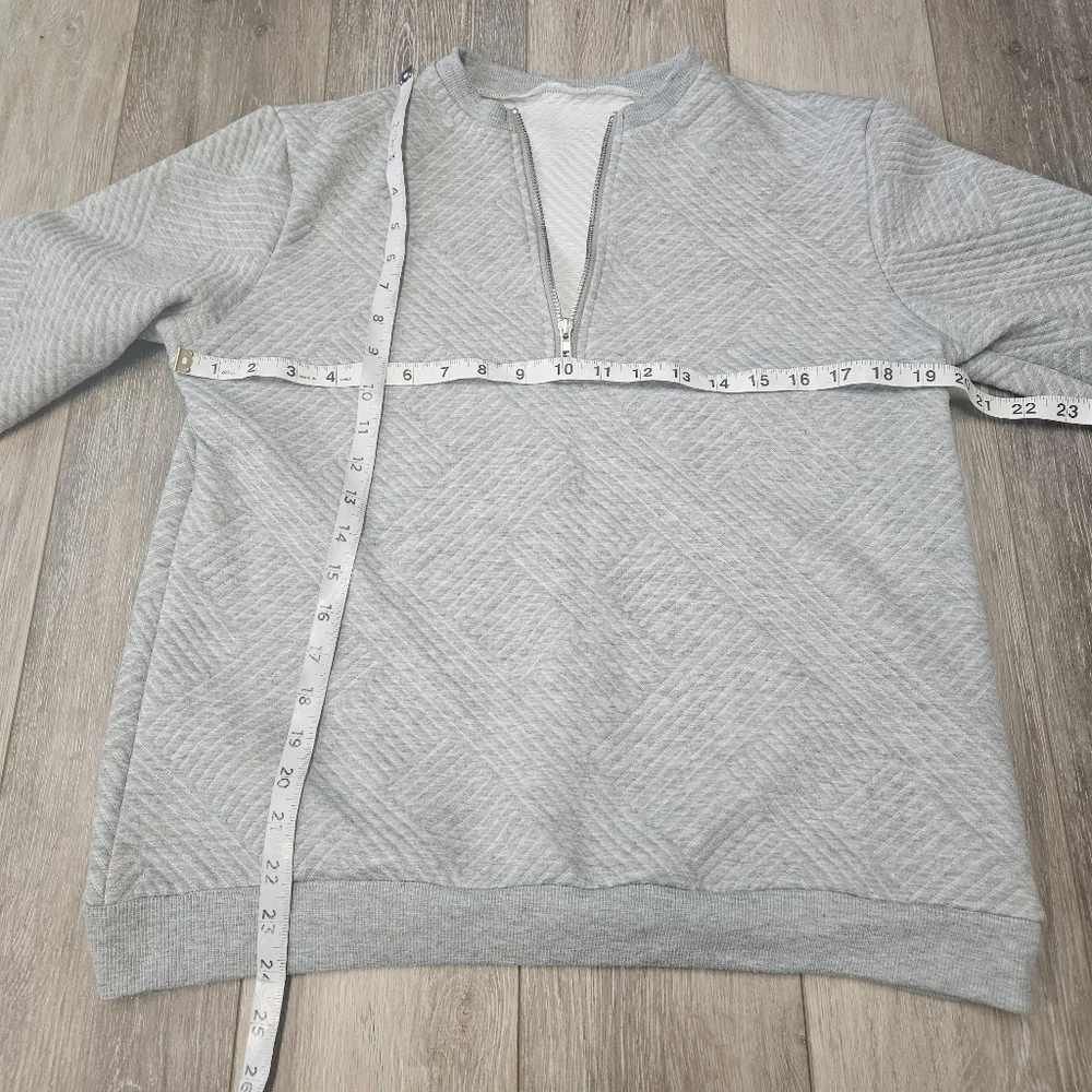 Boutique Quarter Zip Pull Over Sweater Textured Long Sleeve Grey Women's Large - Picture 2 of 6